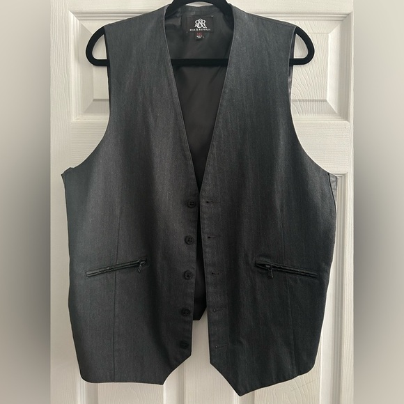 Rock & Republic Mens XXL Suit Vest - Black / Charoal Herringbone 5 Button - Picture 1 of 7